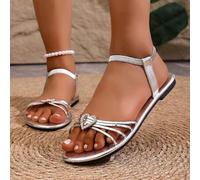 Shein Un par de sandalias planas brillantes y con brillo al estilo de verano con diamante de imitación, elegantes y estilosas, adecuadas tanto para la playa