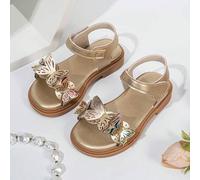 Shein Un par de sandalias planas de diseño de mariposa dorado de moda para bebés y niños pequeños, adecuadas para el verano