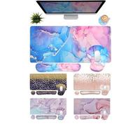 Shein Un set de 4 piezas de alfombrilla de escritorio de mármol XXL ergonómica grande - Alfombrilla de ratón extendida para juegos, soporte para muñeca de t