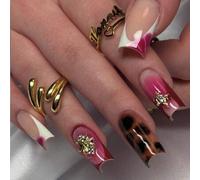 Shein Un set de regalo de 24 piezas de armadura con forma cuadrada de estilo largo en una caja, con un estilo de chica salvaje, efecto de destello cegador,