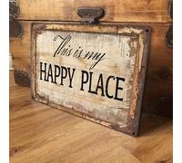 Shein Un simple letrero de pared de metal "Este es mi lugar feliz" - 8*12 pulgadas - Una placa de decoración del hogar inspiradora, adecuada para la sala de