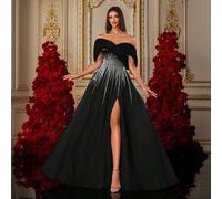 Shein Un vestido de noche de lujo con falda de tul con abertura alta, bordado de lentejuelas con degradado azul real y hombros descubiertos