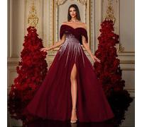 Shein Un vestido de noche de lujo con falda de tul con abertura alta, bordado de lentejuelas con degradado azul real y hombros descubiertos