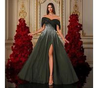 Shein Un vestido de noche de lujo con falda de tul con abertura alta, bordado de lentejuelas con degradado azul real y hombros descubiertos