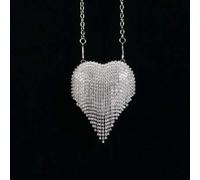 Shein Una bolsa de cena mini de plata con borlas brillantes, con un lindo corazón de diamante, adecuada para bodas, banquetes y fiestas.