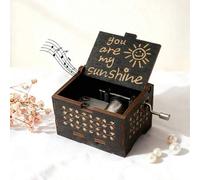 Shein Una caja de música de madera accionada a mano con un diseño vintage, grabada con la frase "Eres mi sol", como un regalo para mamá. Ideal para cumpleañ