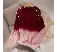 Shein ¡Una mirada, amor a primera vista! Suéter de punto de perlas degradado, otoño, talla grande