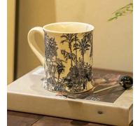 Shein Una taza con gran capacidad, taza de cerámica de estilo francés vintage azul bosque, perfecta para el té de la tarde, café, leche del desayuno, tambié