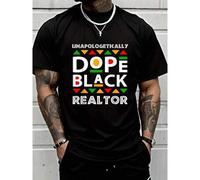 Shein Unapologetically Black Realtor African American Afro Printed White T-Shirt, Short-Sleeved Crew Neck Casual Top, Suitable For All Seasons, Men's WearCo
