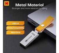 Shein Unidad flash USB 2.0 KODAK de metal, pendrive de 32GB, 64GB, 128GB de alta velocidad, memoria USB, mini llavero de piel para PC de escritorio y portát