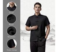 Shein Uniforme de chef de estilo chino de manga corta, uniforme de Tai Chi, uniforme de Kung Fu, de tela transpirable y lavable, adecuado para chefs, panade