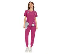 Shein Uniforme de spa de belleza, conjunto de ropa de mujer de moda con pantalones jogger de uniforme clínico, uniforme de hospital, uniforme de enfermería