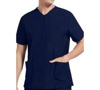 Shein Uniforme de trabajo de manga corta elástico para hombres, bata de laboratorio, vestido de peluquería de mascotas, parte superior elástica y transpirab
