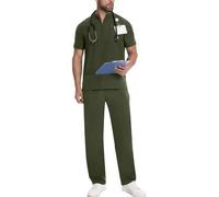 Shein Uniforme de trabajo de manga corta para hombres, bata de laboratorio, bata para aseo de mascotas, outfit transpirable con bolsillos