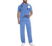 Shein Uniforme de trabajo de manga corta para hombres, conjunto de vestimenta de trabajo transpirable para servicios veterinarios/de peluquería con bolsillo
