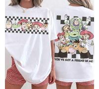 Shein Unisex Disney Baumwoll-T-Shirt con doppelseitigem "Toy Story" Print, Schachbrett-Design con Charakteren y "You've Got A Friend In Me" Schriftzug