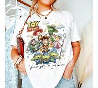 Shein Unisex Disney Baumwoll-T-Shirt con "Toy Story" Aquarell-Gruppenprint, alle Charaktere con "You've Got A Friend In Me" Schriftzug im sanften Desig