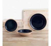 Shein Vajilla 18 piezas cerámica pintada a mano gris o azul Baltic - Juego completo 6 personas - Apta microondas y lavavajillas - Diseño moderno y elegante