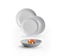 Shein Vajillas 18 piezas de vidrio opal Colección Pampille - Colores Blanco gris y transaprente - Apta para microondas y lavavajillas - Vidrio con relieve -