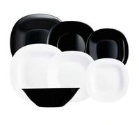 Shein Vajillas vidrio opal de alta resistencia Carine - 19 Piezas vajilla y ensaladera - Blanco y Negro - Fabricada en Francia - Resistentes al choque térmi