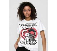 Shein Valentine'S Day Cotton T-Shirt, "I'd Spend Nine Lives with You" Cute Cat Graphic, Geometric Pattern, Knitted Fabric, No Pocket 100% Cotton