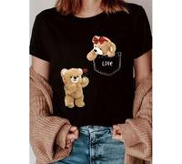 Shein Valentine'S Day Cute Bears Print Crew Neck T-shirt, Four seasons casual short-sleeved round neck T-shirt, Women'S Clothing