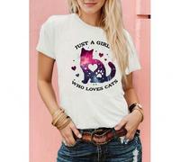 Shein Valentine'S Day 'Light Color Love Cat' Monogram Printed T-Shirt, Short Sleeve Crew Neck Casual Tops for Summer and Spring, Women's Tee For Adult, Men,