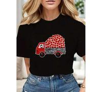 Shein Valentine'S Day Themed Love Truck Graphic Tees Soft Cotton Crew Neck Short Sleeve T-Shirt Funny Novelty Design Shirts Tee For Adult, Men, Women, Teen,