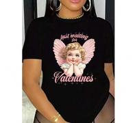 Shein Valentine's Day & Vintage Cupid Print Crew Neck T-shirt, Four seasons casual short-sleeved round neck T-shirt, Women's Clothing Tee For Adult, Men, Wo