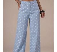 Shein Vaqueros rectos de tiro medio, de estilo denim, con lunares, elegantes y casuales, ideales para primavera, verano, vacaciones en Ibiza, vuelta al cole