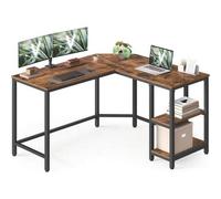 Shein VASAGLE Escritorio, Mesa de Ordenador en Forma de L, 120 x 130 x 76 cm, Esquina con 2 Estantes, Ahorra Espacio, para Oficina Casa, Juegos, Marrón Rúst