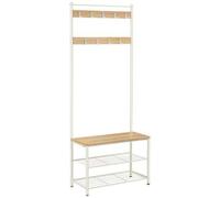 Shein VASAGLE Perchero Zapatero, Perchero con Banco Recibidor, 3 en 1, Estructura de Acero, para Entrada Pasillo, 32 x 70 x 177 cm, Industrial, Nogal Medio