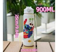 Shein Vaso con asa de 900ML con marca de Stitch de Disney, vaso de plástico portátil, botella de agua para deportes de gran capacidad, vaso con pajita (reco