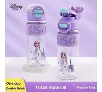 Shein Vaso de agua de plástico con doble pajita de la Princesa Elsa de Disney Frozen - Perfecto para el hogar y para llevar a cualquier parte
