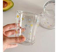 Shein Vaso de vidrio de 300ml con diseño de estrella de colores, taza de café con asa para niñas, taza de vidrio linda y de alta calidad, taza grande para d