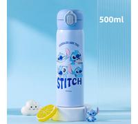 Shein Vaso doble de Disney Stitch de 500 ml, dos tapas (con pajita y boca ancha), núcleo de vacío que bloquea la temperatura, sello de anillo de silicona, t