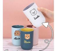 Shein Vaso para cepillo de dientes personalizado - Patrón de oso lindo, reutilizable, se puede usar como vaso para beber o enjuagar, irrompible, esencial pa