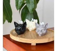 Shein Vela 3D de gato demoniaco de triple ojo, blanco, gris, negro, estilo gótico oscuro, regalo de graduación, vela de cera de soja natural con fragancia h