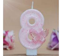 Shein Velas con forma de mariposa con brillo rosa, velas numéricas chispeantes del 0 al 9 para pastel de cumpleaños, boda, aniversario, fiesta temática