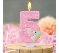 Shein Velas de pastel de cumpleaños color rosa de unicornio/Velas de número rosa de pastel de magia mítica/Velas rectas de cera 0-9 creativas/Velas de deseo