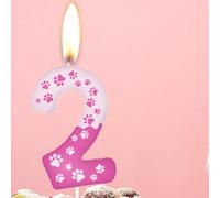 Shein Velas decorativas de fiesta de cumpleaños con diseños de huellas de gato/perro y números del 0 al 9 con tema animal, color rosa