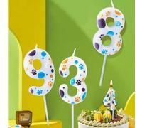 Shein Velas decorativas para pastel de fiesta de cumpleaños con temática de juegos o batallas, que incluyen diseños de patas de gato en morado, rosa y azul,