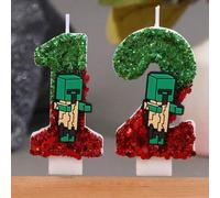 Shein Velas numéricas de cumpleaños con diseño de personaje de juego de píxeles, decoradas con brillo verde y rojo, forma 3D, adecuadas para fiestas en el h