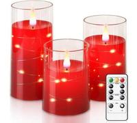 Shein Velas sin llama parpadeantes con luces de cadena, velas a batería, velas LED con luces de cadena integradas, velas de plexiglás irrompibles con contro