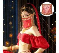 Shein Velo de danza del vientre COS con monedas colgantes, velo con destellos de flor de ciruelo, accesorios de disfraz para actuación, cubierta facial