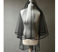 Shein Velo de novia blanco con doble ribete de satén negro, accesorio para el cabello para sesión de fotos de boda, ropa de otoño para mujeres