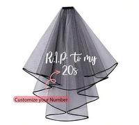 Shein Velo negro personalizado, fiesta de cumpleaños, velo negro personalizado de los años veinte, treinta, cuarenta, cincuenta, muerte a mis 20s, 30s, 40s,