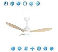 Shein Ventilador de techo KARMA blanco/madera led dimable motor DC, temporizador, 120cm. AkunaDecor