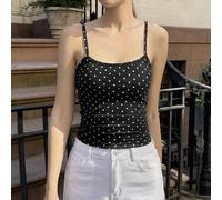 Shein Verano alegre y femenino, las mujeres pueden usar una camiseta de punto con estampado de lunares negros para mostrar un estilo sexy pero fresco, ya se