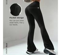 Shein Versión de alto rendimiento, pantalones acampanados adelgazantes de cintura alta con bolsillos secretos | Ropa urbana retro para gimnasio, moldeado de